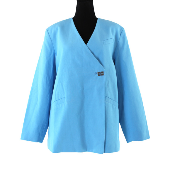 GANNI Suiting Boxy Ethereal Blue Cotton Oversized Blazer 34 Relaxed Fit Jacket - Picture 2 of 9